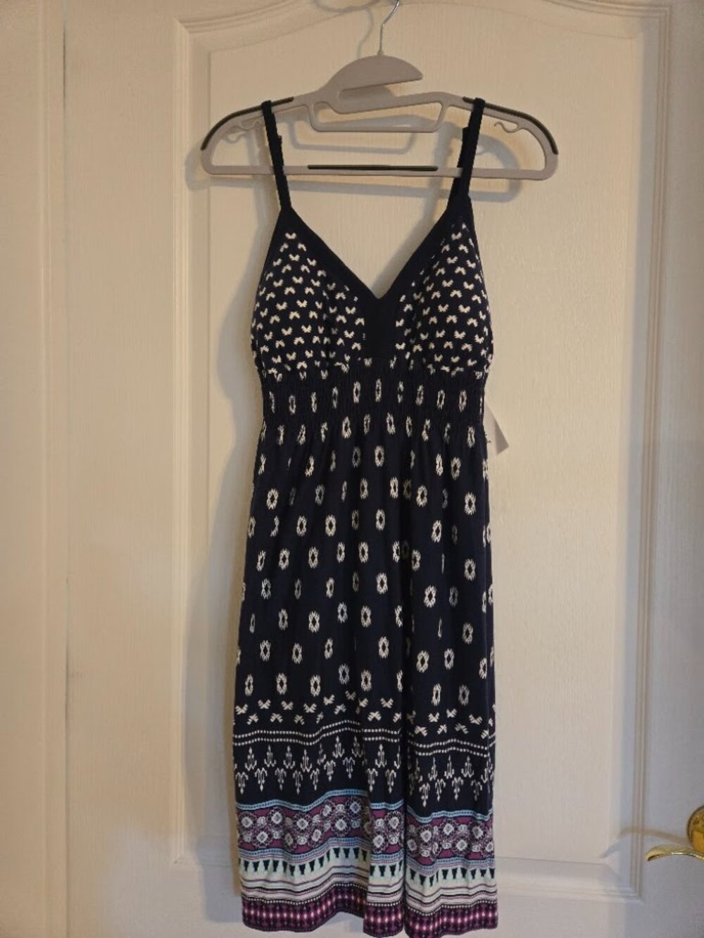 Athleta Navy Printed Shelf Bra Dress LP Large Petite Boho Travel Dress